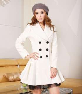 Cute Sweet Princess Lolita Double Breast Lace Trench Jacket Coat White 