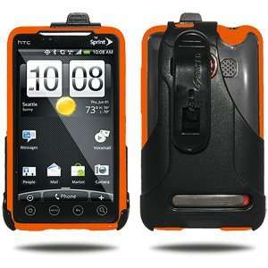 New Amzer TPU Hybrid Case + Swivel Holster Combo   Orange For HTC EVO 