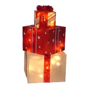   Inch Illuminated Fiberglass Gift Box Trio Ornament Set