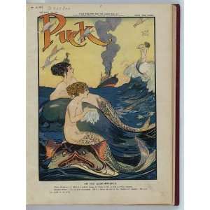   Acquaintance,Gordon Ross,1911,Puck,Mermaids,Flirting,ocean liner,wave
