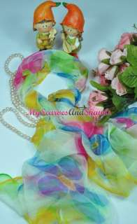 Brand New Handmade Oblong 100% Silk Scarf Shawl Hijab Colorful Summer 