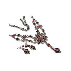  Vintage Fashion Necklace Set   Ruby Austrian Crystal Women 