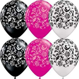 Damask Print White, Black & Pink Latex 11 Balloons x 25  