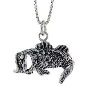 Sterling Silver Big Mouth Bass Pendant, 15/16 in. (24 mm 