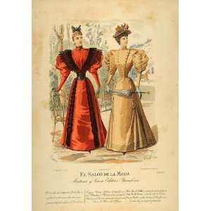  1894 Victorian Lady Women Coat Red Dress Hat Lithograph 