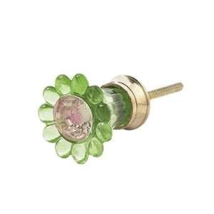  pink /green flower petal drawer knob set