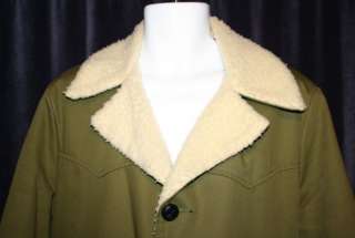 vintage  WESTERN WEAR olive drab green sherpa coat rancher 