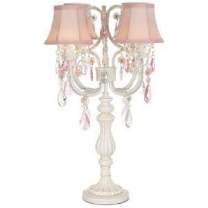  Antique White with Pink Crystal 4 Light Electric 