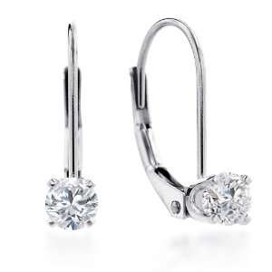 14k White Gold, Round, Solitaire Lever Back Drop Earrings (1/2 cttw, H 