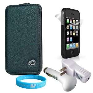  Black Leatherette Case for Iphone 4 + Car Adapter Charger+ 