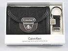 Calvin Klein Black Jacquard ID Coin Purse Mini Wallet Leather Key Fob 