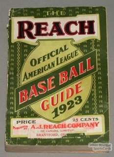 Rare 1923 Baseball Reach Official American League Guide  