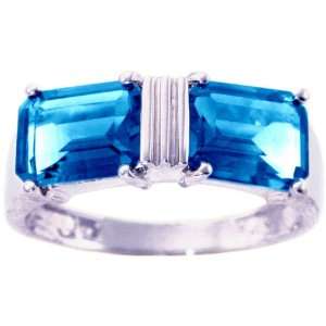  14K White Gold Twin Octagon Ring Swiss Blue Topaz, size7 