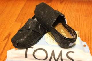 NEW TOMS Toddlers Black Glitter Canvas Tiny SHOES sz 2,3,4,5, 6,7,8,9 