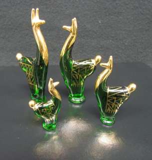 Llama figurines Peru 14 K gold painted green glass decoration ornament 