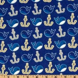  43 Wide Camelot Flannel Whales Blue Fabric By The Yard 