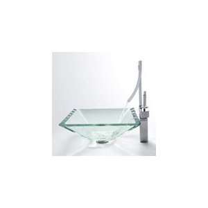  Kraus Aquamarine Clear Square Glass Sink and Millennium 