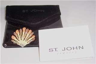 St. John Rhinestone Enamel Seashell Pin w/Original Pouch & Card  