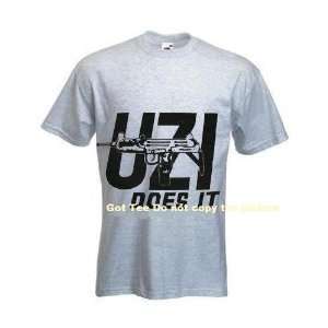  Uzi Does It Shirt Funny Gun military T Shirt XL Gray 