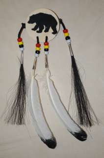   Bear Spirit Native American Barrette Eagle Feathers Horse Hair  