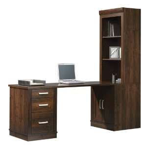  Office Port Dark Alder Library Desk with Hutch Dark Alder 