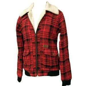  Volcom Womens Jacket Stealth Bomber Cayenne Red Plaid 