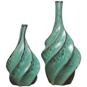  Uttermost Set of 2 Pale Aqua Ceramic Hasina Vases