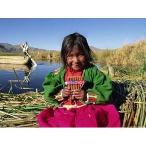  Portrait of a Uros Indian Girl Holding Pan Pipes, Islas 