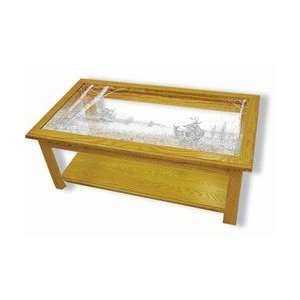  Oak Etched Glass Coffee Table   Back to Nature (Deer 