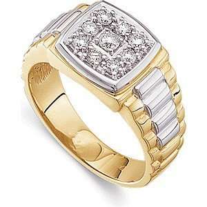  Flashy 0.40 Carat Total Weight Gents Two Tone Diamond Ring 