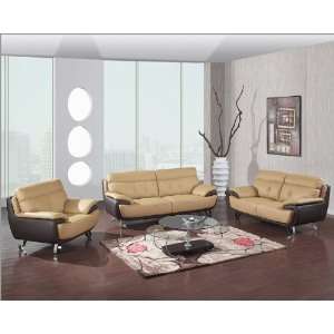  Global Furniture Leather Tan and Brown Living Room Set 
