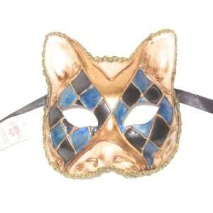  Blue Gold Gatto Asso Venetian Cat Masquerade Party Mask 