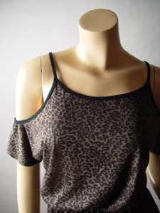 Burnout Animal Cheetah Print Exposed Open Cold Shoulder Low Back Top 