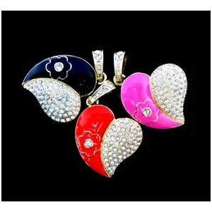  8GB Rose Pink Asymmetric Crystal Heart with Flower Style 