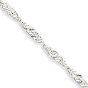 Silver Diamond Cut and Polished Anklet, 9 inch  