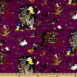  44 Wide Boo Crew Haunted House Purple Fabric By The Yard 