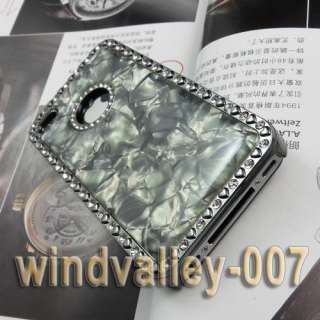 Black Luxury Bling GEM Crystal Marble Pattern Case Cover for iPhone 4 