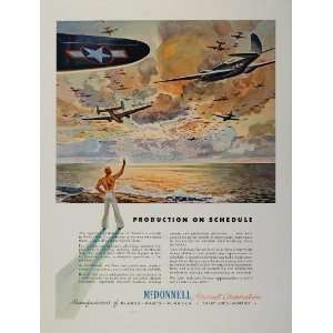  1943 Ad WWII McDonnell Aircraft Bomber Sunset Ocean WW2 