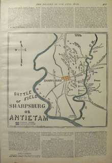 Antietam Sharpsburg Maryland Civil War Battle Map H/Col  