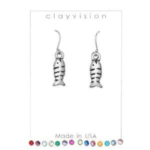  Clayvision Fish Bone Cat Charm Earrings with No Swarovski 
