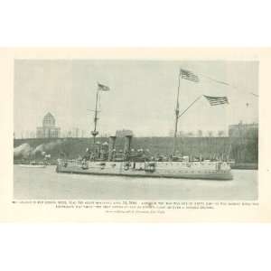    1899 Print Battleship Raleigh in Hudson River 