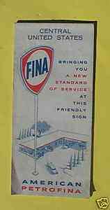 1959 Central United States road map Fina oil early IS  