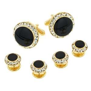 JJ Weston yellow gold plated cufflinks and shirt stud set with enamel 
