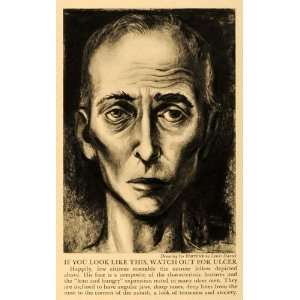  1941 Print Portrait Peptic Ulcer Health Face Lewis Daniel 