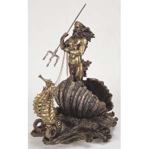  Bronze Poseidon On Seahorse Chariot Statue