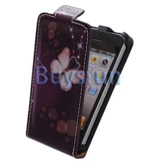   Purple Flip Vertical Leather Case Cover For Apple iPhone 4 4G  