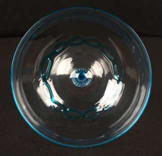   VENITIAN HAND BLOWN CLEAR GLASS APPLIED BLUE BOWL & BOTTLE HAND MADE