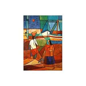  NOVICA Cubist Painting   And the Fishing is Over
