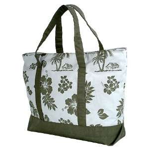  Hawaiian Aloha Green Hibiscus and Palm Tree Canvas Bag 