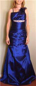 Royal Blue One Shoulder Taffeta Mermaid Bridesmaid Gown Prom Evening 
